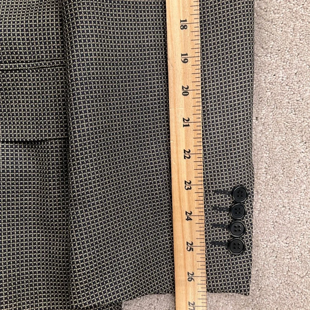 Canali Saks Fifth Avenue Blazer Mens 44L Black Beige Micro Square Silk Wool Coat